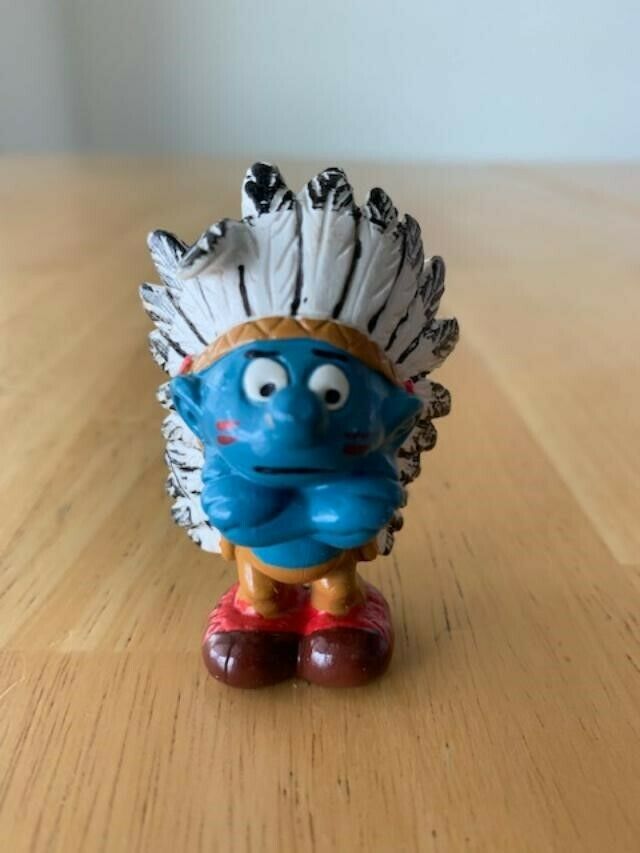 Smurfs Indian Chief Smurf 1981 Vintage Figure PVC Figurine Schleich Peyo