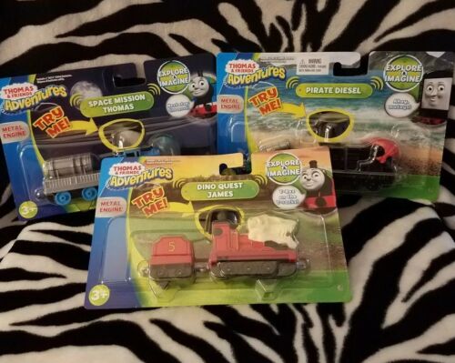 Lot of 3 Thomas & Friends Adventures Talking Metal Engine Dino, Pirate, & Space