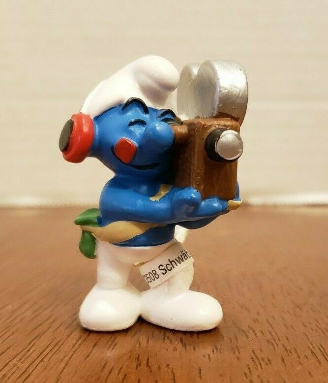 Schleich Smurfs 20714 Video Camera Man Smurf Movie Vintage Toy Figurine w/ tag
