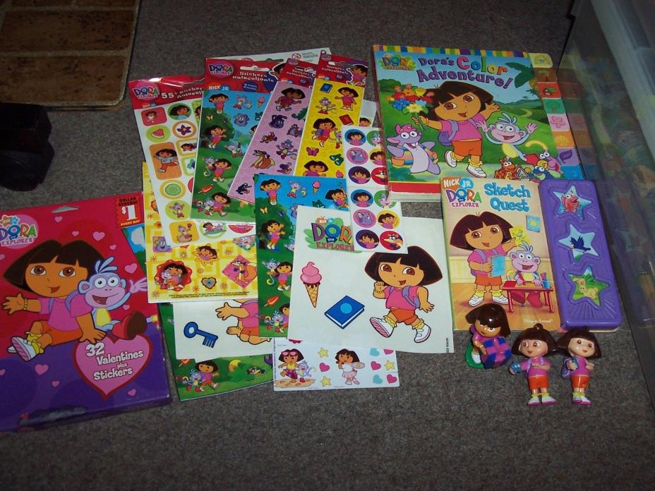 Dora The Explorer Goodies - 2 Books, Box Valentines,Stickers, 2 Ornaments,1 toy
