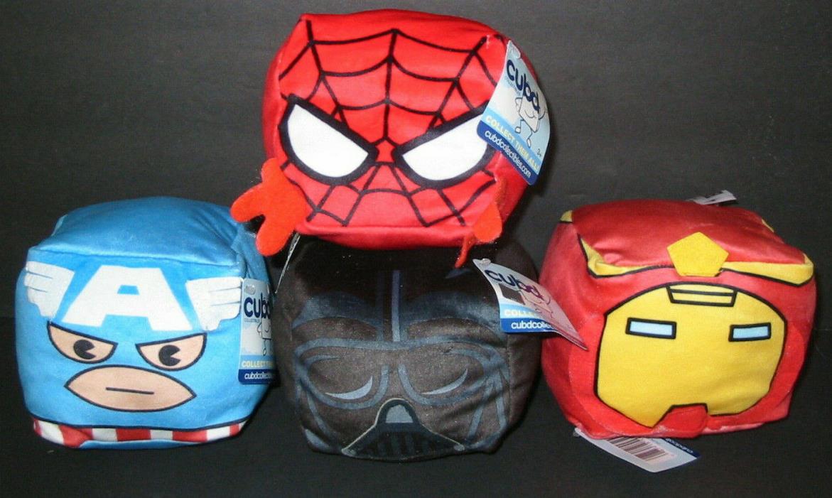 4 Lot CUBD Soft Plush Doll Cube Pillow Spider-Man Captain America Vader Iron Man