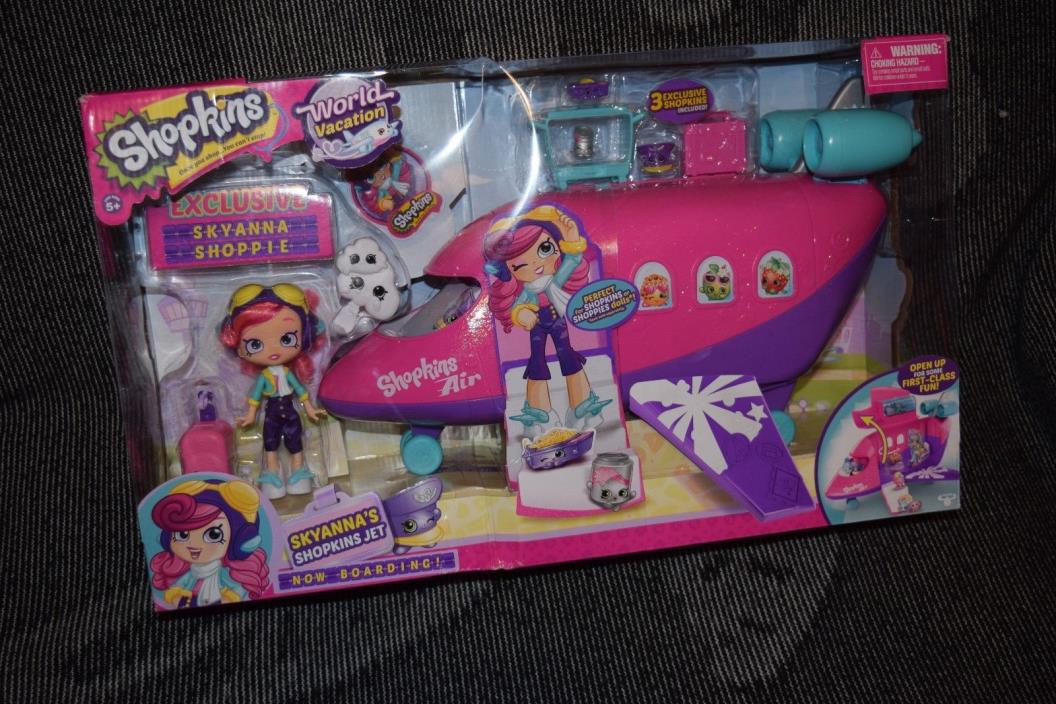 Authentic  Shopkins jet plane w Skyanna doll New in Box