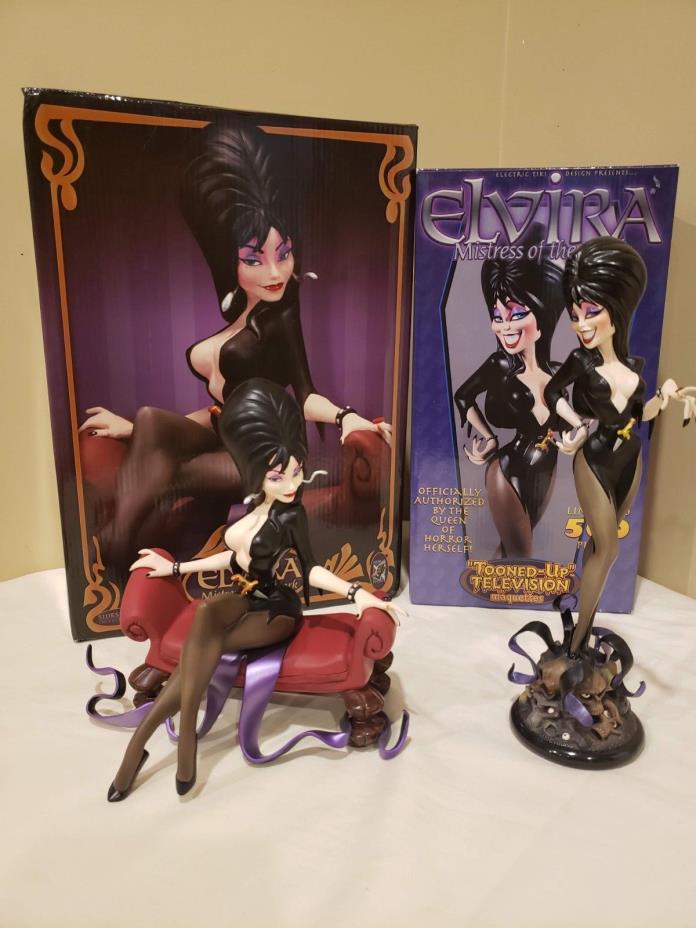 Sideshow Exclusive Electric Tiki ELVIRA Statue Maquette Tooned Up 2 Figure Lot !