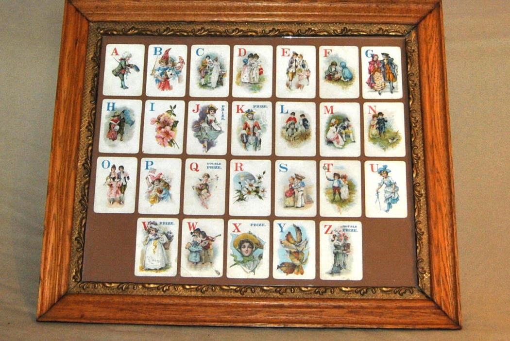 RARE Antique 1800s Victorian CHILD TOY ALPHABET PLAYING CARD Framed