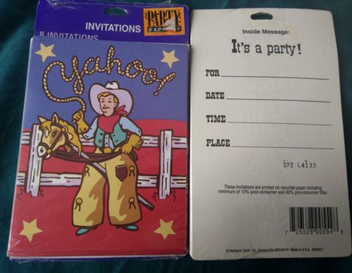 Vintage Hallmark Party Invitations Yahoo Cowboy Cowgirl Rodeo Birthday 8 Invites