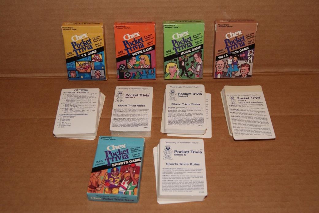 vtg 1984 CHEX Prof Hoyle Pocket Trivia Game Cards complete set of 5 decks