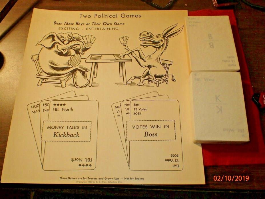 Scarce 1957 Copyright Political Card Games, Kickback & Boss, C.C. Allen, Cols, O