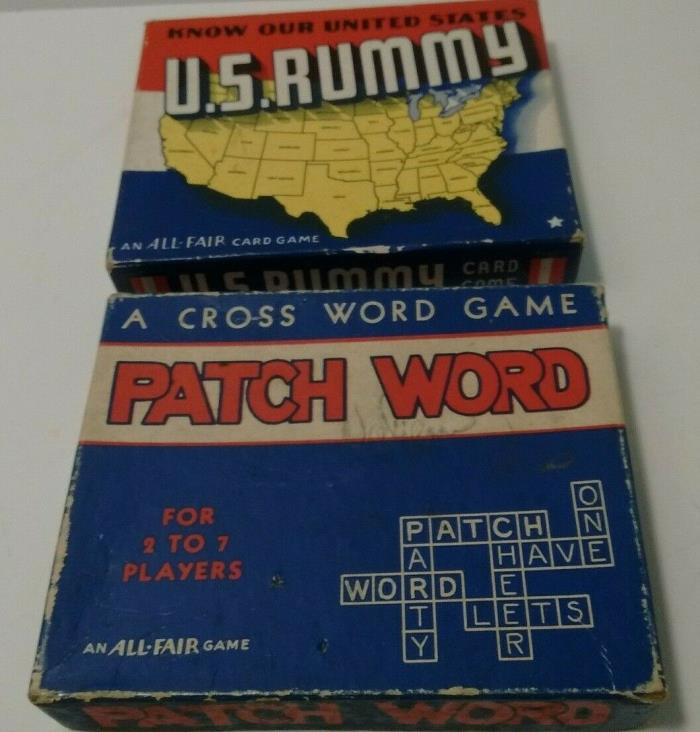 2 Vintage ALL FAIR Card Games U.S. RUMMY & Patchword Instructions