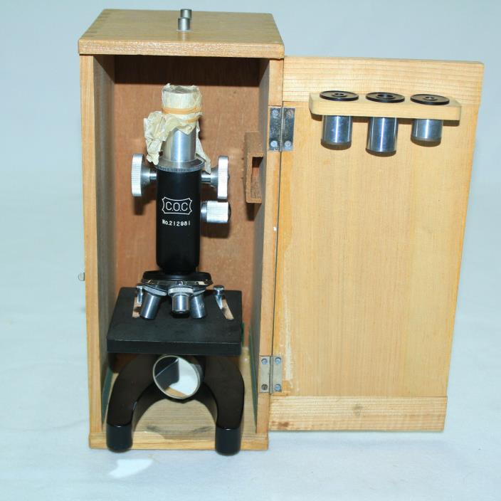 GORGEOUS Vintage Microscope COC in Box 100x200x300x Cast Iron USA Box joint box