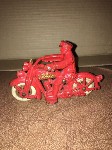 Vintage Hubley Cast Iron Harley Davidson Motorcycle Toy