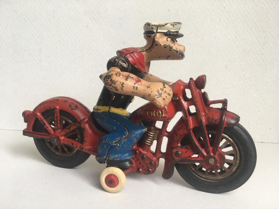 vintage HUBLEY cast iron POPEYE MOTORCYCLE 1930s toy figure patrol cycle rare