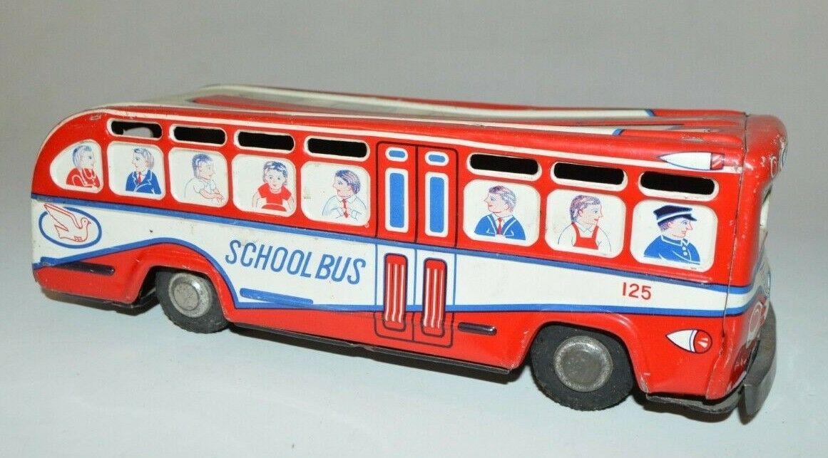 Vintage MITU Tin Litho School Bus Friction Motor Made in Japan