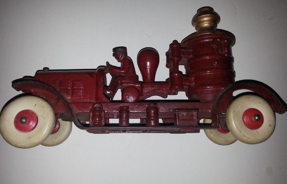 Antique Kenton Toys Cast Iron Fire Pump Truck Toy with Driver