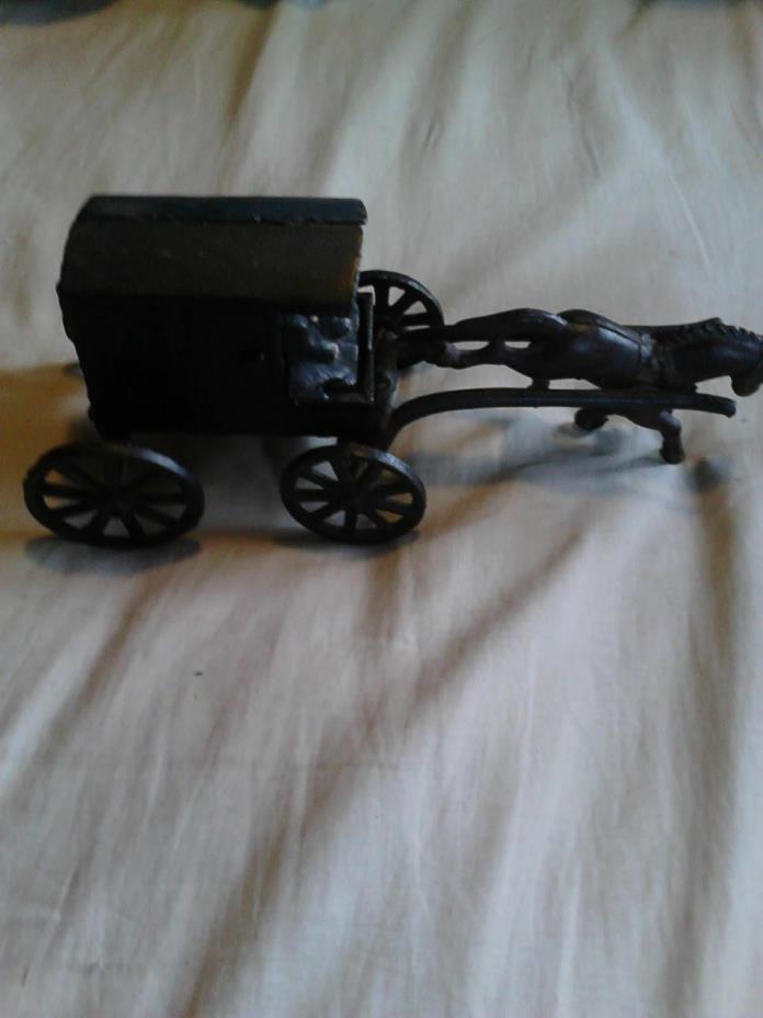 Cast Iron Amish Family Horse Drawn Carriage Buggy Wagon Vintage Two Piece