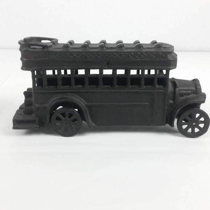 Vtg Cast Iron Toy Double Decker Bus Heavy Collectible Wheels Work