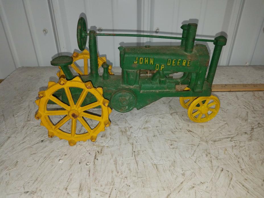 Vintage Old John Deere  DP Cast Iron Toy Farm Tractor  green and yellow  HD