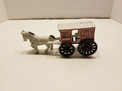 Vintage Cast Iron Fresh Milk Horse & Cart