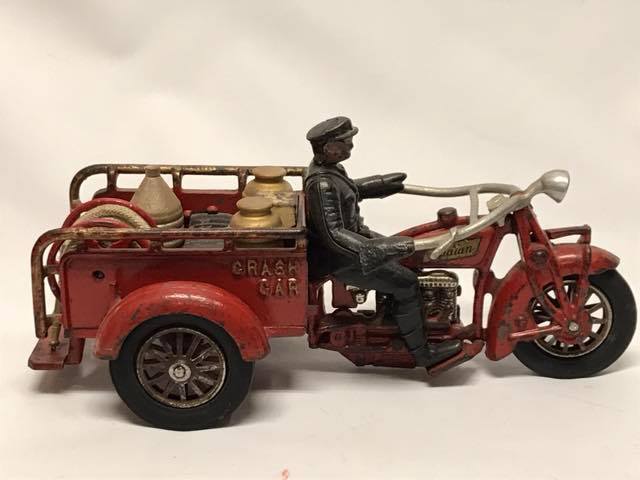 Antique Hubley Cast Iron Indian Crash Car Motorcycle