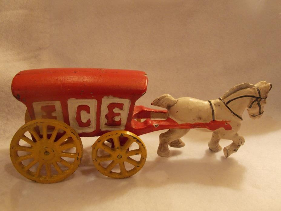 Old,  Antique Horse Drawn Ice Cart,(  Die Cast ) 7 & 1/2