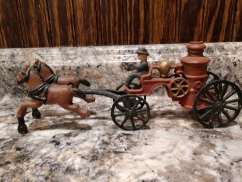 Vintage/Antique Cast Iron Horse Drawn Fire Truck Pumper Wagon with Driver