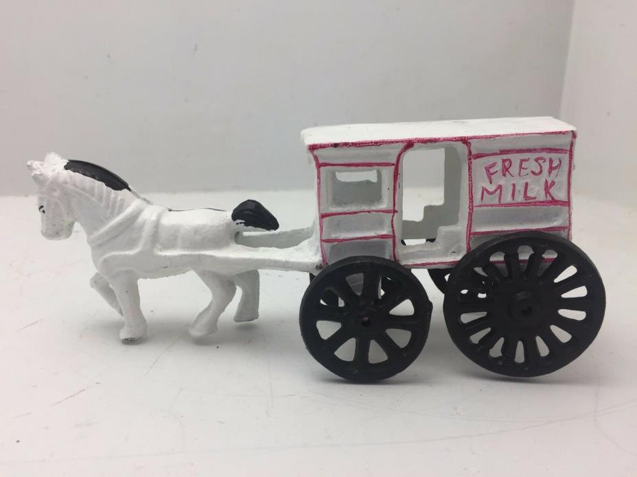 Vintage Cast Iron Horse and Fresh Milk Wagon (D2)
