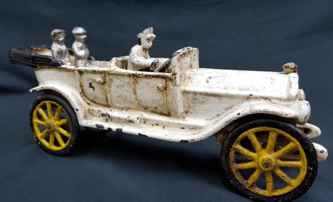 Antique Cast Iron Antique Car With Driver & Passengers Push Pull Toy Car