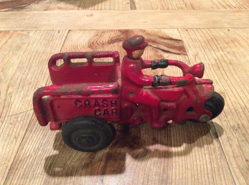 Vintage Cast Iron Crash Car Motorcycle Toy