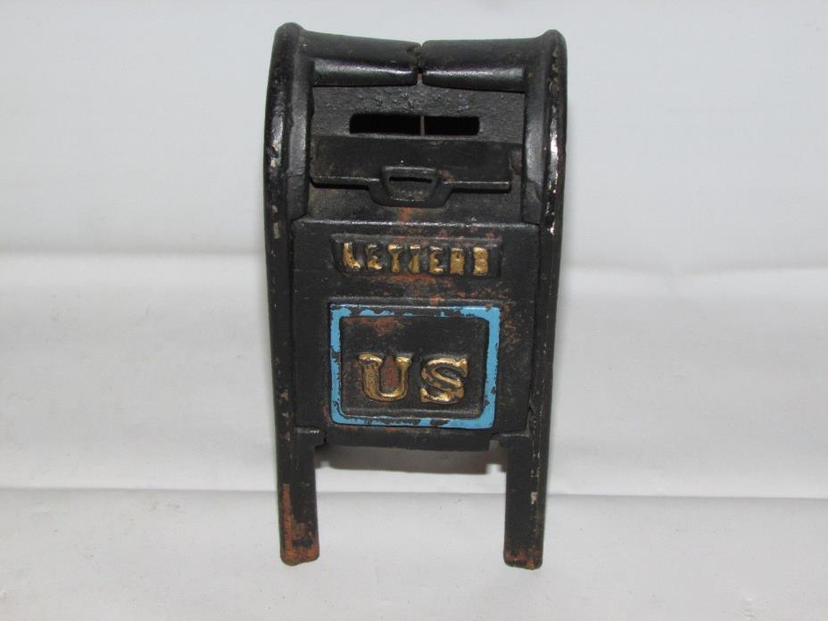 Vintage Cast Iron Coin Bank US Mail Box Letters Air Mail 5