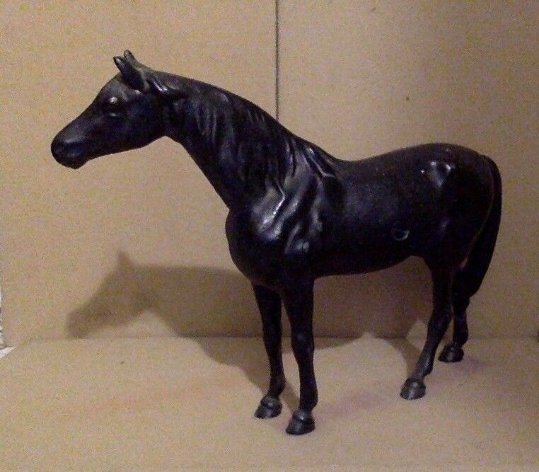 Antique Cast Iron Toy. Solid Black Horse. Repaired leg.