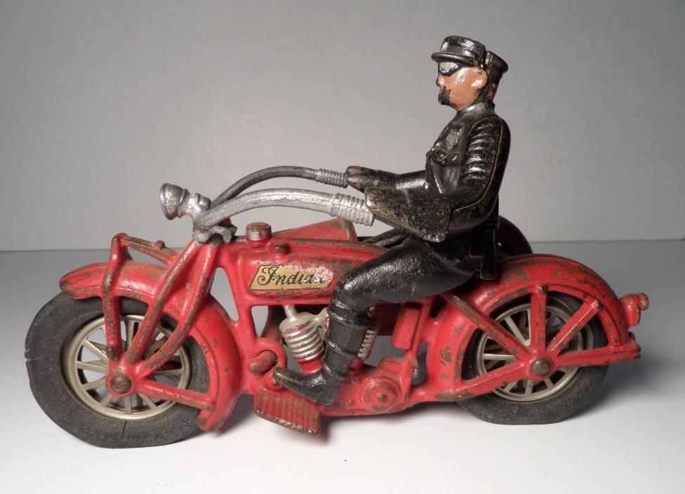 VINTAGE HUBLEY CAST IRON INDIAN MOTORCYCLE & SIDECAR 9