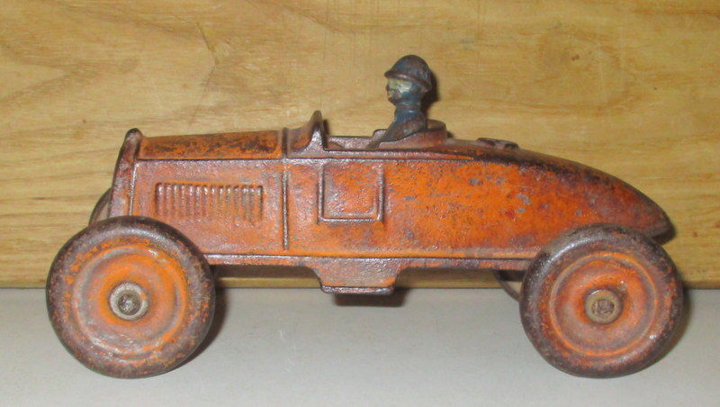 RARE ANTIQUE TOY KENTON ORANGE BOAT TAIL #3 RACE CAR RACER WITH DRIVER