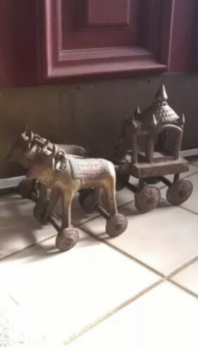 Antique Bulls & Carriage Cast Iron Wagon-ornate 2 Pieces Possible Door Stop?