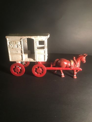 Vintage Cast Iron Toys: FRESH MILK Stagecoach Horse-Wagon