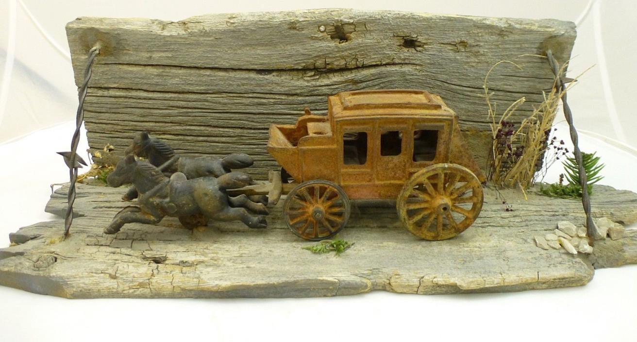 Vintage Cast Iron Stagecoach Diorama Western Scene