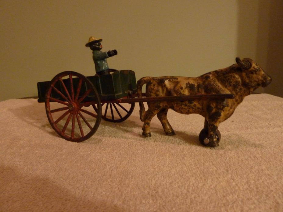 Kenton Hubley Arcade ?? Cast Iron Oxen With Cart Black Americana
