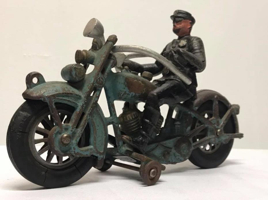 Antique Cast Iron Hubley Blue Motorcycle