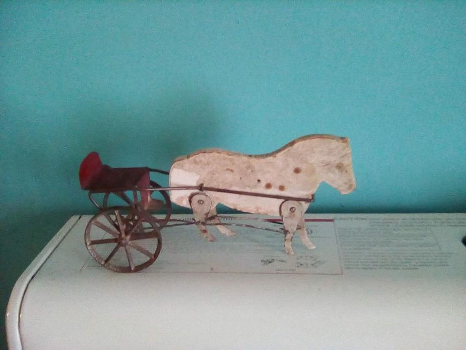 Vintage small toy with  wooden horse & buggy.
