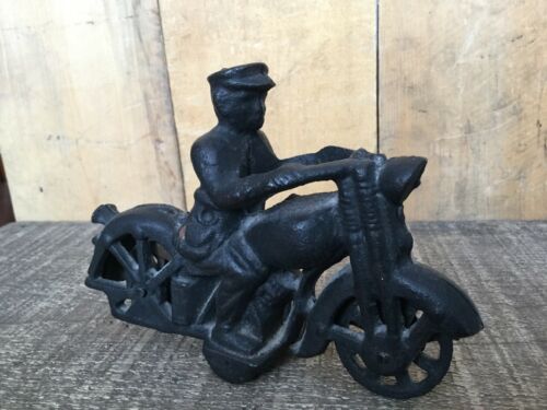 Vintage Cast Iron Cop on Motorcycle, Harley-Davidson, Indian, VL,FL
