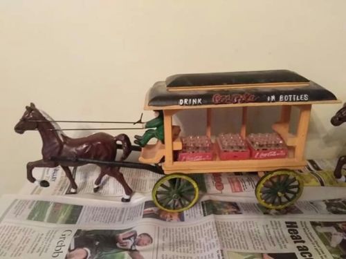 Coca Cola Cast Iron Horse Driven Wagon With Driver