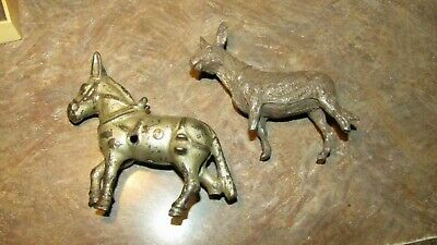 Antique Toy Parts Kenton,Arcade,Hubley,Ives,-2 Cast Iron Metal Donkeys