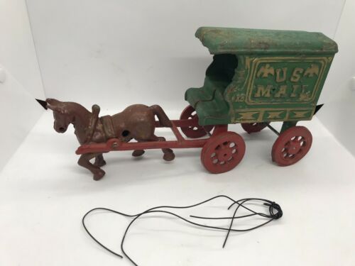 CAST IRON US MAIL DRAWN WAGON TOY HORSE 10.1/2'' Vintage