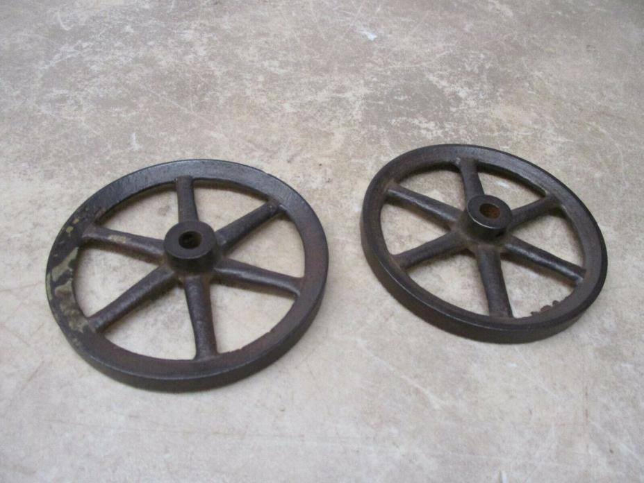 Old Pair cast iron 6 Spoke Wheels  3&3/4