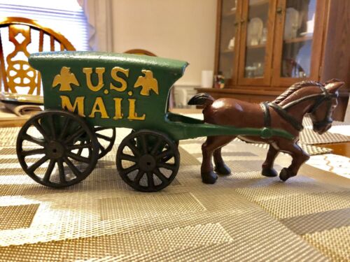 Vintage Cast Iron Toy Replica - US Mail Horse Drawn Wagon