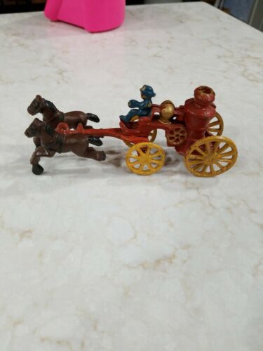 Vintage cast iron fire engine horses medal Fireman wagon horse drawn