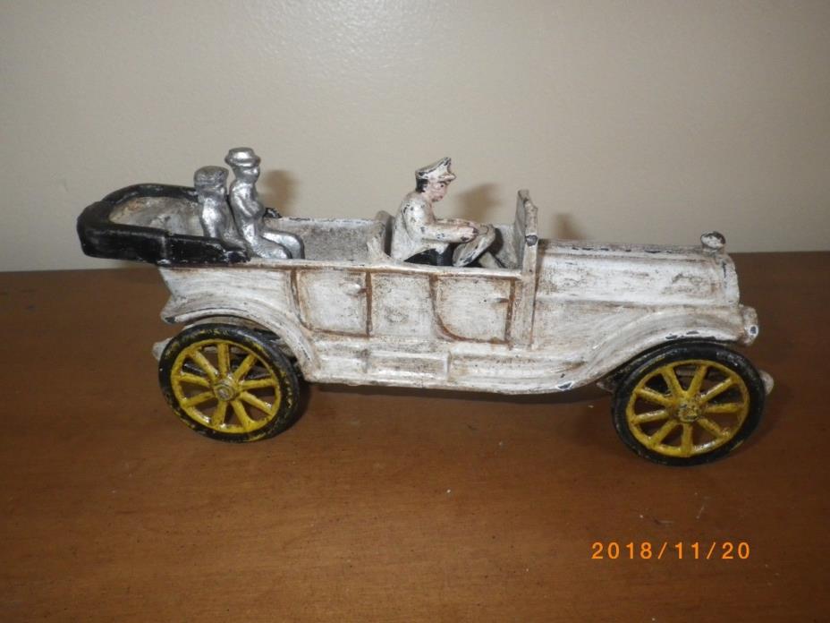 Vintage Convertible Touring Cast Iron Toy Car Collectible Antique Driver Riders