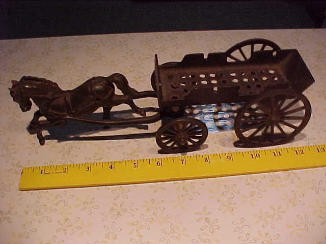 Vintage Old Cast Iron Toy Buckboard Wagon and Horse Kenton ?