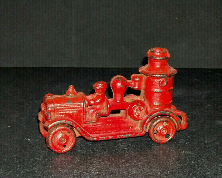 Early Cast Iron Toy - Red Pumper Fire Truck - Metal Wheels