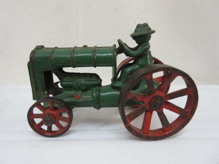 1920's~ARCADE MFG.~CAST IRON FORDSON FARM TRACTOR TOY w/DRIVER & SMOOTH WHEELS~