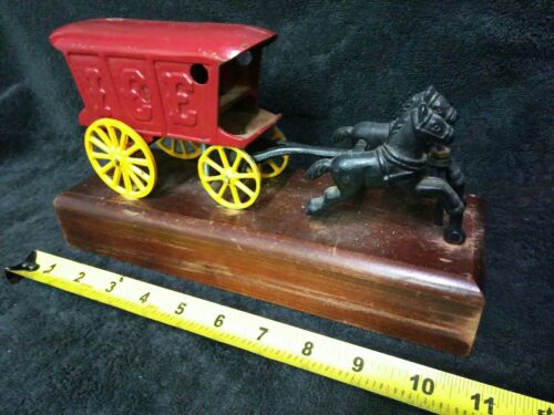 Vintage Cast Iron Toy Ice Truck Horse Drawn Carriage