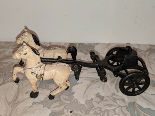 Vtg Cast Iron Toy Horses w/Cart/ # 3314/ USA